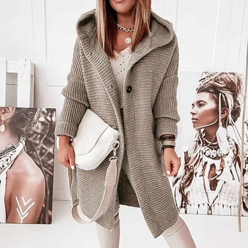 Sieviešu trikotāžas jakas rudens ziemas ziemas ar garām piedurknēm lielizmēra džemperi, kapuces Sieviešu masīvi brīvi garie jakas Rebeca Punto Mujer