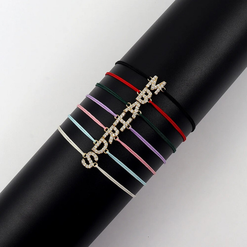 Hot Classic Pave cirkonija sākuma burtu rokassprādze sieviešu temperamentam, regulējama krāsaina virves rokassprādze sievietēm rotaslietas dāvana