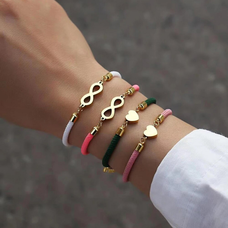 Jauna modes bezgalīgas simbola sirds rokassprādze sievietēm, vienkārša regulējama krāsaina virves rokassprādze sievietēm rotaslietas dāvana