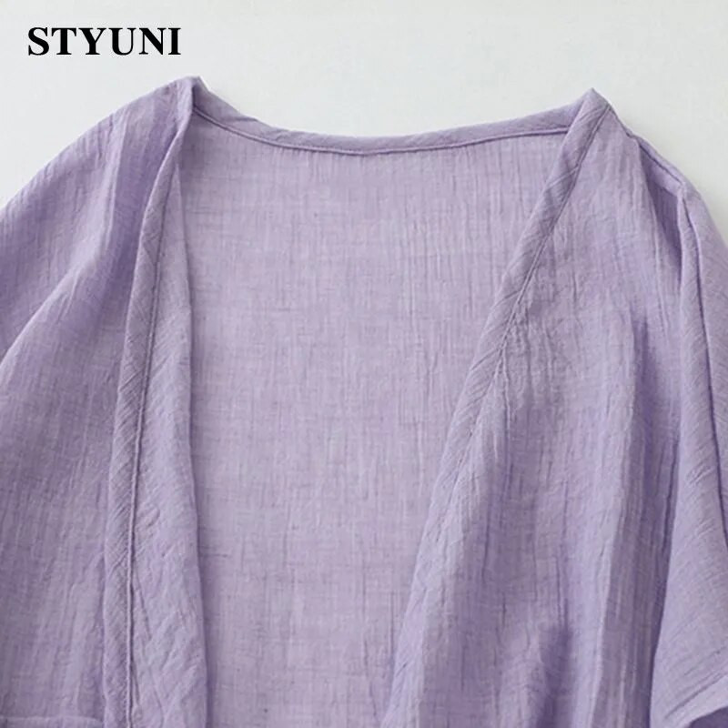 Kaldkaelus, soliidne vabaaja linane lahtine õhuke põhi, pika lahtise õmblusega naiste jope Korea moodne kardigan 2023 suvekevad