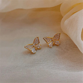 Нов модел Корейски елегантни сладки обеци с пеперуди от кристали за жени Момичета Модна метална верига Бижута Подаръци