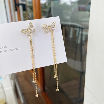 Нов модел Корейски елегантни сладки обеци с пеперуди от кристали за жени Момичета Модна метална верига Бижута Подаръци