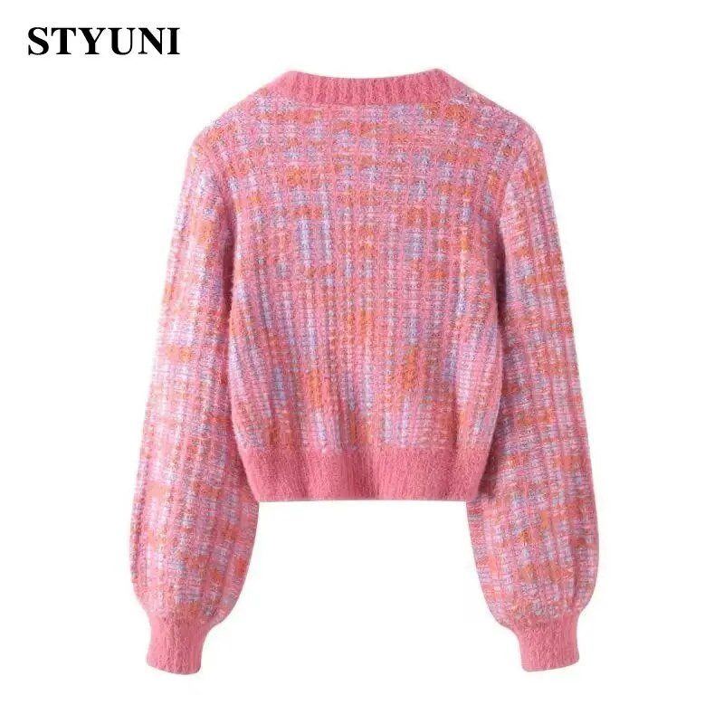 Violeta rūta imitācija, ūdeles, apaļa kakla, trikotāžas sieviešu korejiešu modes jaka ar garām piedurknēm, vienrindas sieviešu ziemas džemperi