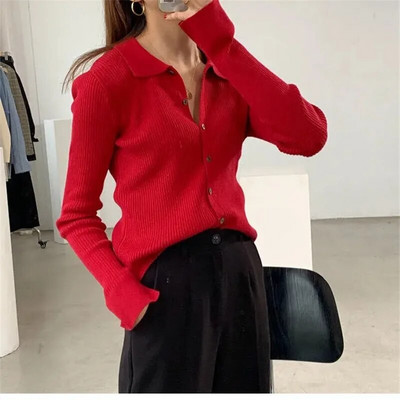 Κορεάτικη μόδα Πλεκτό πλεκτό μπουφάν για φθινοπωρινό άνοιξη για κορίτσι με λεπτή κομμένη ζακέτα με πλήρες μανίκι πλεκτή μπλούζα Pull Femme