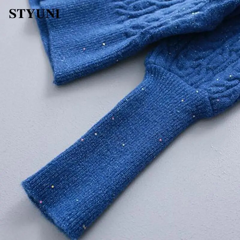 Blue Twists Peter pan krae Pärlid pikkade varrukatega akrüül Kootud naiste kampsun Korea mood Pullover Kampsunid Kardigan Sügis