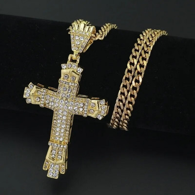 Bijuterii Hip Hop Colier cu cruce pentru bărbați din oțel inoxidabil Bijuterii pentru bărbați Colier cu pandantiv religios cu strass Colier pentru bărbați