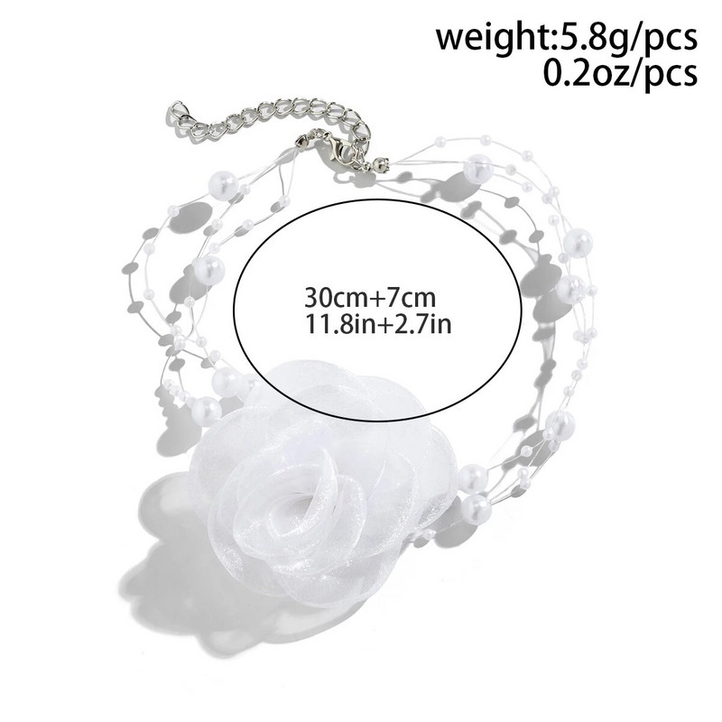 Ingemark Eleganta, balta liela roze ziedu atslēgas kaula ķēdes kaklarota sievietēm Wed imitācijas-pērļu virves kakla estētiskās kakla rotaslietas