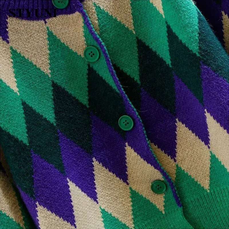 Argyle Plaid Vintage trikotāžas sieviešu džemperis ar apaļu kakla izgriezumu korejiešu modes vienrindas īsu jaku mētelis 2022. g.