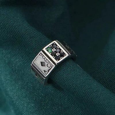 Vintage τραπουλόχαρτα δαχτυλίδια για γυναίκες κορίτσια Άντρες Ace of Spades Πόκερ Ανοιχτή μανσέτα Δαχτυλίδι κοσμήματος