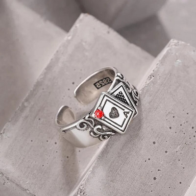 Vintage τραπουλόχαρτα δαχτυλίδια για γυναίκες κορίτσια Άντρες Ace of Spades Πόκερ Ανοιχτή μανσέτα Δαχτυλίδι κοσμήματος