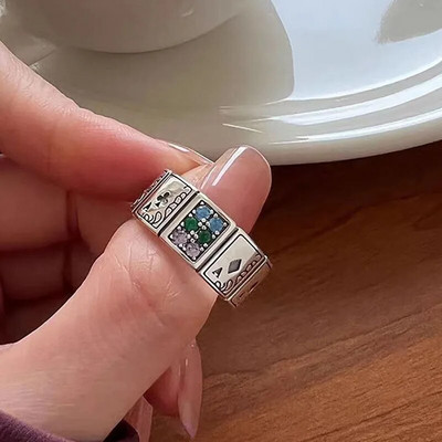 Vintage τραπουλόχαρτα δαχτυλίδια για γυναίκες κορίτσια Άντρες Ace of Spades Πόκερ Ανοιχτή μανσέτα Δαχτυλίδι κοσμήματος