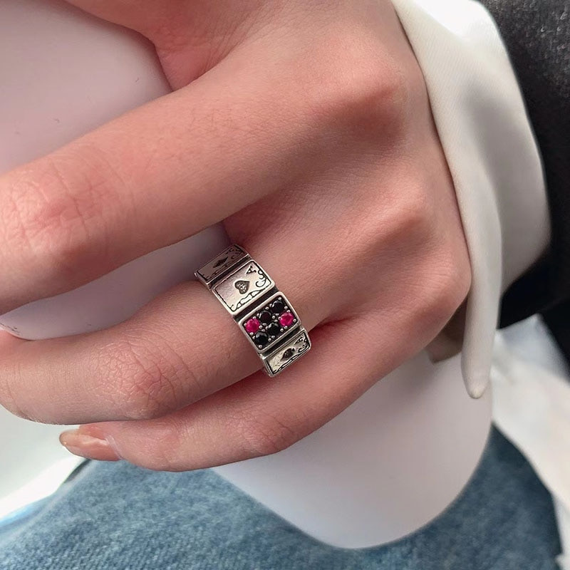 Vintage τραπουλόχαρτα δαχτυλίδια για γυναίκες κορίτσια Άντρες Ace of Spades Πόκερ Ανοιχτή μανσέτα Δαχτυλίδι κοσμήματος