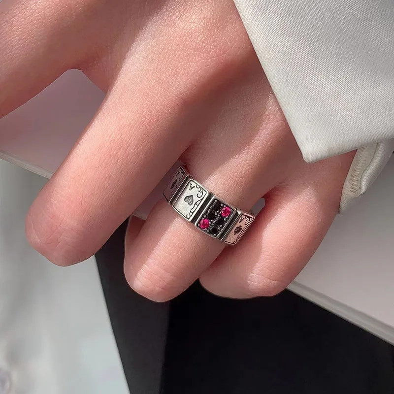 Vintage τραπουλόχαρτα δαχτυλίδια για γυναίκες κορίτσια Άντρες Ace of Spades Πόκερ Ανοιχτή μανσέτα Δαχτυλίδι κοσμήματος