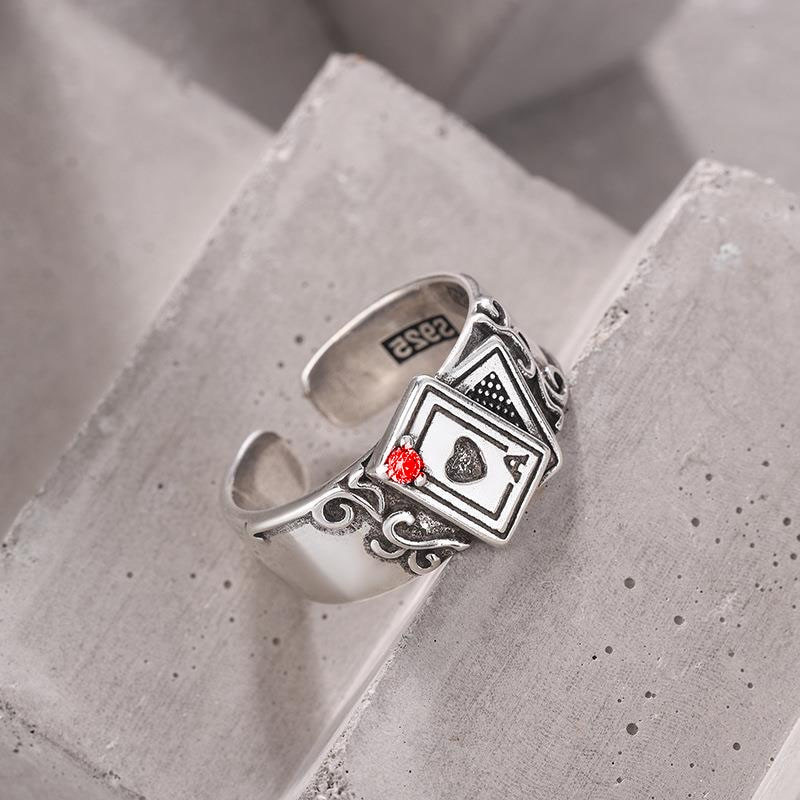 Vintage τραπουλόχαρτα δαχτυλίδια για γυναίκες κορίτσια Άντρες Ace of Spades Πόκερ Ανοιχτή μανσέτα Δαχτυλίδι κοσμήματος
