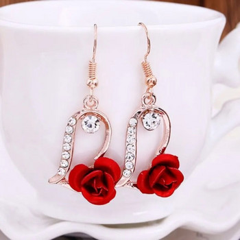 Temperament Luxury Κόκκινο τριαντάφυλλο λουλούδι στρας σκουλαρίκια για γυναίκες Καρφιά αυτιών τρυπώντας σκουλαρίκι Κορεατικής μόδας κοσμήματα