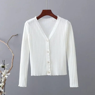 Ikdienas vienkrāsains, mīksts akrils, trikotāžas sieviešu džemperis, ar V veida kakla izgriezumu, garām piedurknēm, šiks korejiešu modes īsa jaka, mētelis.