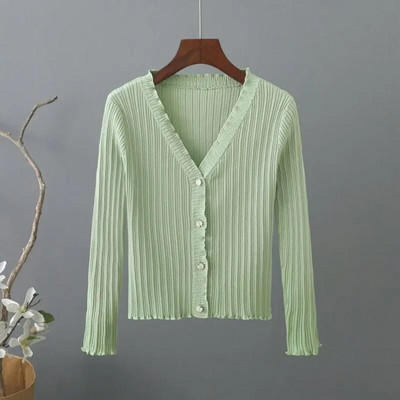 Ikdienas vienkrāsains, mīksts akrils, trikotāžas sieviešu džemperis, ar V veida kakla izgriezumu, garām piedurknēm, šiks korejiešu modes īsa jaka, mētelis.