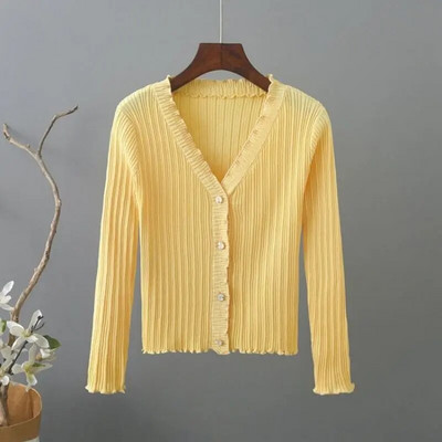 Ikdienas vienkrāsains, mīksts akrils, trikotāžas sieviešu džemperis, ar V veida kakla izgriezumu, garām piedurknēm, šiks korejiešu modes īsa jaka, mētelis.