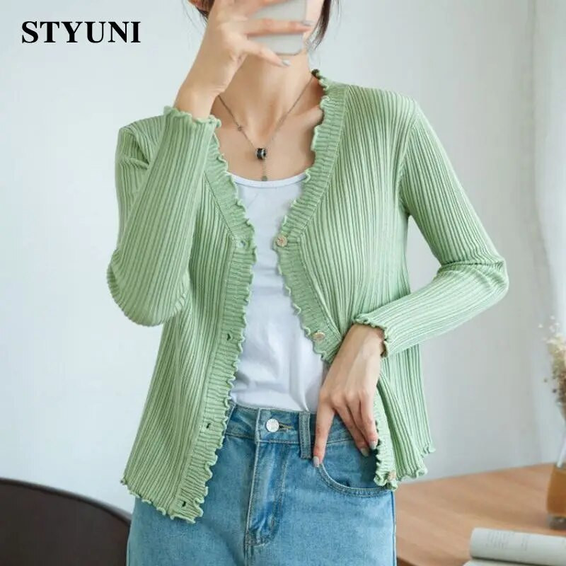 Ikdienas vienkrāsains, mīksts akrils, trikotāžas sieviešu džemperis, ar V veida kakla izgriezumu, garām piedurknēm, šiks korejiešu modes īsa jaka, mētelis.