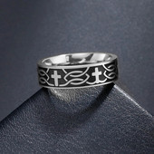 COOLTIME graviruoti krikščioniški kryžiaus žiedai vyrams, 6 mm pločio, nerūdijančio plieno Jėzaus kryžiaus pirštų žiedas Nauji pankų papuošalai gimtadienio dovana