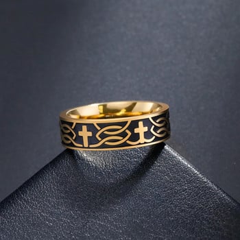 COOLTIME Гравиран пръстен с християнски кръст за мъже Широчина 6 мм Неръждаема стомана Пръстен с пръст на Исус с кръст Нови пънк бижута Подарък за рожден ден