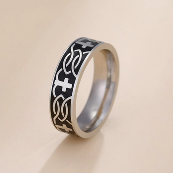 COOLTIME Гравиран пръстен с християнски кръст за мъже Широчина 6 мм Неръждаема стомана Пръстен с пръст на Исус с кръст Нови пънк бижута Подарък за рожден ден