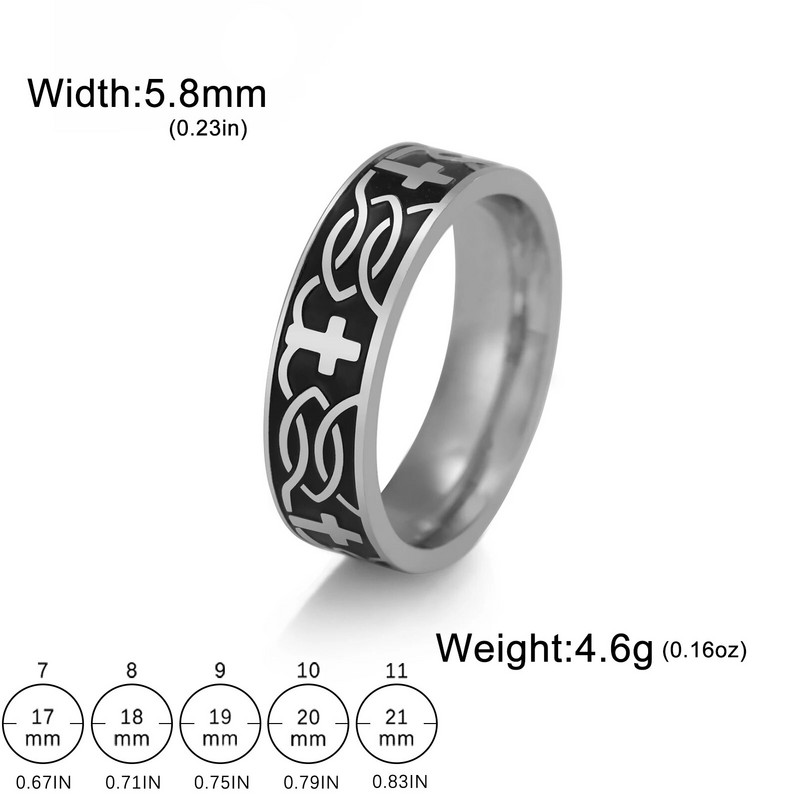 COOLTIME graviruoti krikščioniški kryžiaus žiedai vyrams, 6 mm pločio, nerūdijančio plieno Jėzaus kryžiaus pirštų žiedas Nauji pankų papuošalai gimtadienio dovana
