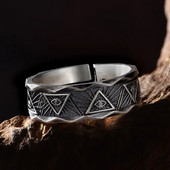 Retro klasisks sudraba krāsas gredzens God's Eye Open vīriešiem Visuredzošs acu gredzens Senās Ēģiptes grupas ticības aksesuāri