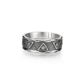 Ретро класически сребърен пръстен с отворено око на Бог за мъже Пръстен с всевиждащо око Древен Египет Групови аксесоари за вяра