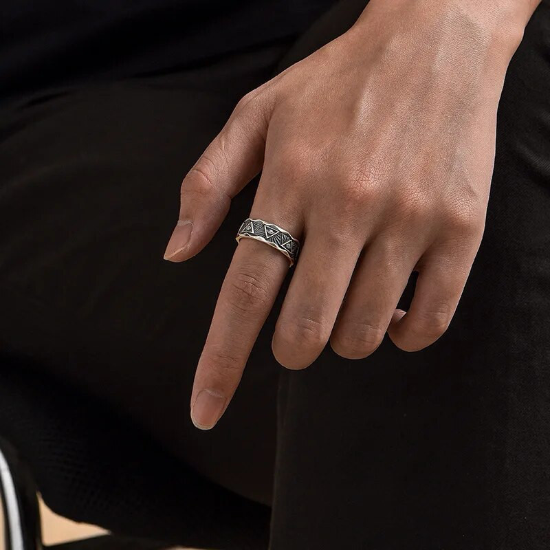 Retro klasisks sudraba krāsas gredzens God's Eye Open vīriešiem Visuredzošs acu gredzens Senās Ēģiptes grupas ticības aksesuāri