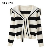 Triibuline Naval Leader, vintage pitsiline akrüülist pikkade varrukatega naiste kampsun Korea moodne üherealine kampsun, talv 2023