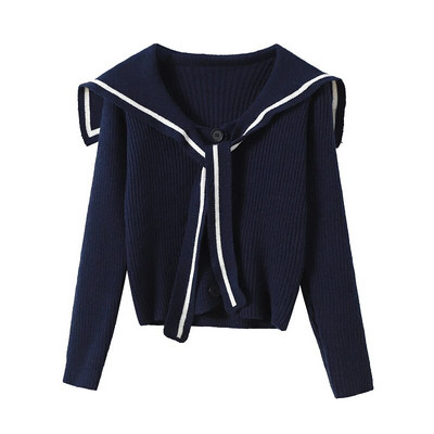 Triibuline Naval Leader, vintage pitsiline akrüülist pikkade varrukatega naiste kampsun Korea moodne üherealine kampsun, talv 2023