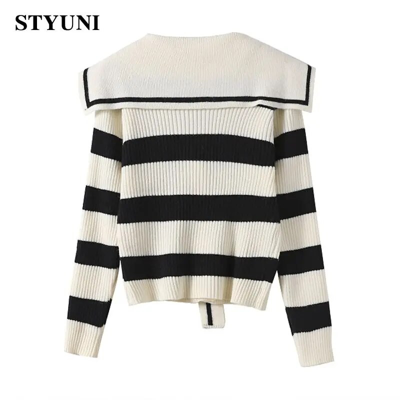 Triibuline Naval Leader, vintage pitsiline akrüülist pikkade varrukatega naiste kampsun Korea moodne üherealine kampsun, talv 2023