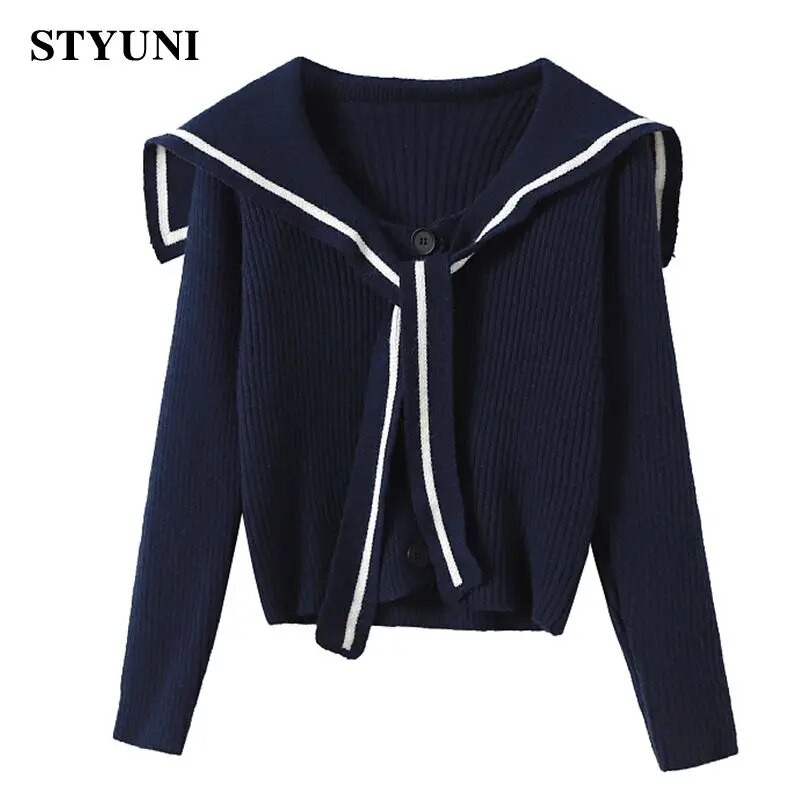 Triibuline Naval Leader, vintage pitsiline akrüülist pikkade varrukatega naiste kampsun Korea moodne üherealine kampsun, talv 2023