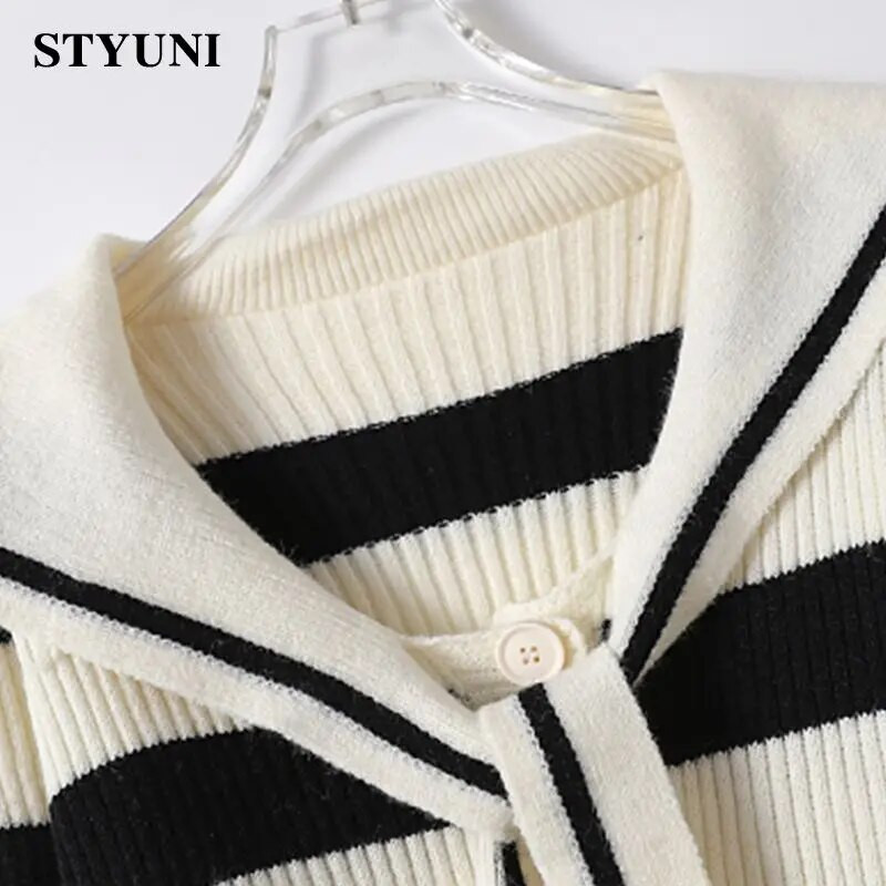 Triibuline Naval Leader, vintage pitsiline akrüülist pikkade varrukatega naiste kampsun Korea moodne üherealine kampsun, talv 2023