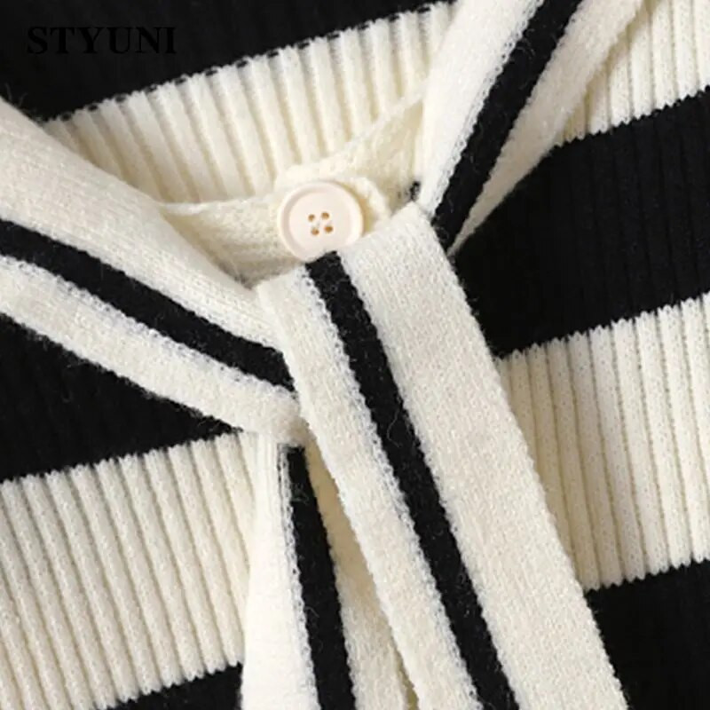 Triibuline Naval Leader, vintage pitsiline akrüülist pikkade varrukatega naiste kampsun Korea moodne üherealine kampsun, talv 2023