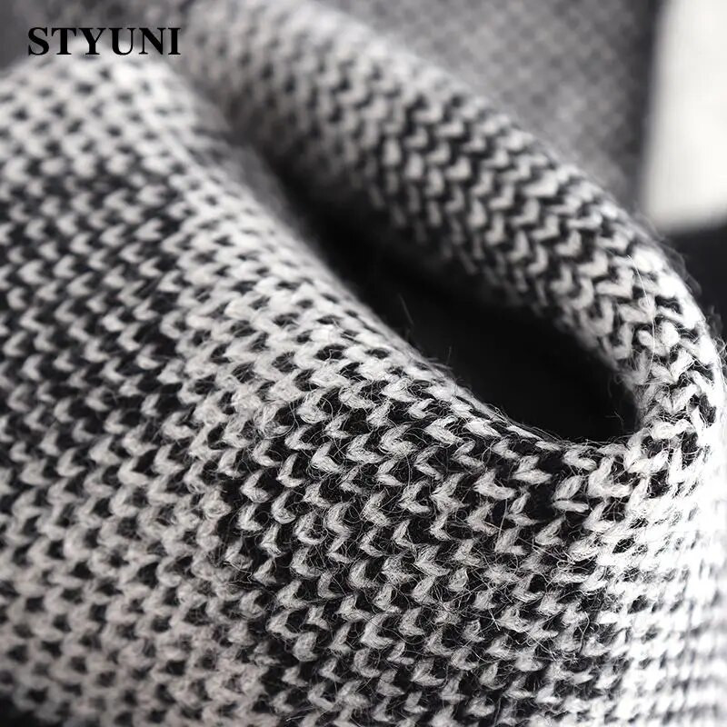 Šaha rūts Vintage trikotāžas vienrindas sieviešu džemperis Korejiešu modes jaka ar garām piedurknēm jaka, mētelis