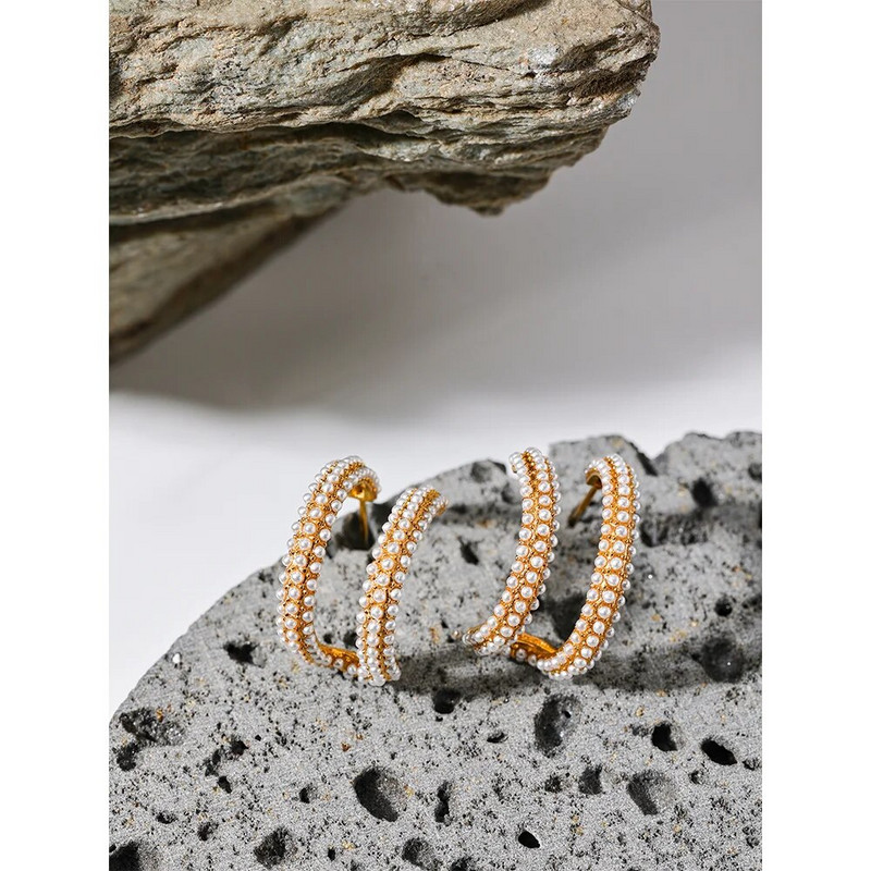 Yhpup elegantsed imitatsioonipärlid roostevabast terasest kullavärvi rõngaskõrvarõngad 18K plaaditud mood romantilised võluvad ehted naistele kingitus