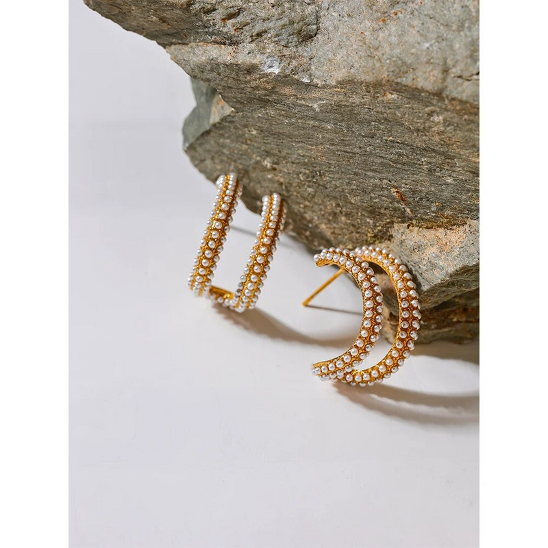 Yhpup elegantsed imitatsioonipärlid roostevabast terasest kullavärvi rõngaskõrvarõngad 18K plaaditud mood romantilised võluvad ehted naistele kingitus