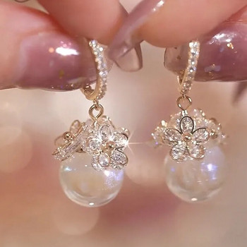 Πολυτελή μόδα Mermaid Concubine Flower Pearl Ear Bockle Hoop σκουλαρίκια για γυναίκες Δώρο επετείου γάμου Pendientes Mujer