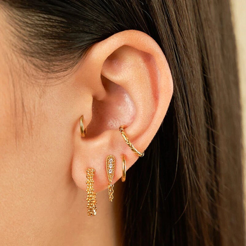 KEYOUNUO Zelta sudraba pildīti CZ Auskari Sievietēm Cirkona pīrsings Sieviešu stīpas Auskari Modes Ballīte Juvelierizstrādājumu vairumtirdzniecība