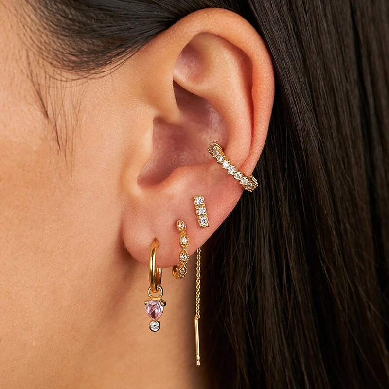 KEYOUNUO Zelta sudraba pildīti CZ Auskari Sievietēm Cirkona pīrsings Sieviešu stīpas Auskari Modes Ballīte Juvelierizstrādājumu vairumtirdzniecība