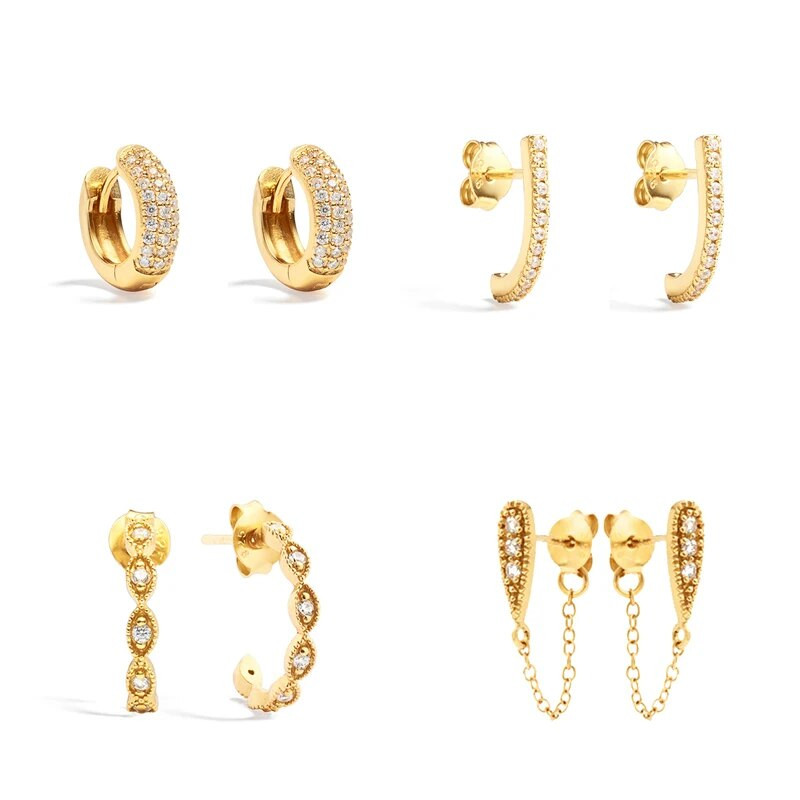 KEYOUNUO Zelta sudraba pildīti CZ Auskari Sievietēm Cirkona pīrsings Sieviešu stīpas Auskari Modes Ballīte Juvelierizstrādājumu vairumtirdzniecība