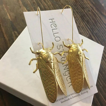 Insect Golden Cicada Dangle Earrings Vintage Χειροποίητα Γιγαντιαία Σκουλαρίκια Τζίτζιτζι για γυναίκες Pendientes Mujer Moda 2023 Earring Charms