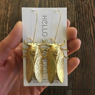 Insect Golden Cicada Dangle Earrings Vintage Χειροποίητα Γιγαντιαία Σκουλαρίκια Τζίτζιτζι για γυναίκες Pendientes Mujer Moda 2023 Earring Charms