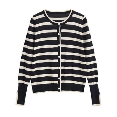 TRAF modes strīpains trikotāžas sieviešu jakas, plaukstas piedurknes O kakla, šaurs džemperis sievietēm, 2023. gada rudens Y2K