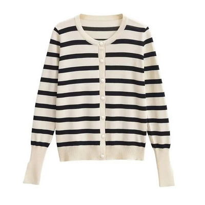 TRAF modes strīpains trikotāžas sieviešu jakas, plaukstas piedurknes O kakla, šaurs džemperis sievietēm, 2023. gada rudens Y2K