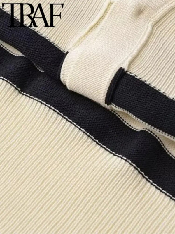 TRAF modes strīpains trikotāžas sieviešu jakas, plaukstas piedurknes O kakla, šaurs džemperis sievietēm, 2023. gada rudens Y2K