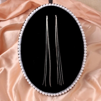Νέα μόδα Σούπερ μακριά φούντα κρεμαστά σκουλαρίκια για γυναίκες Ασημί χρώμα ιδιοσυγκρασίας Μινιμαλιστική γραμμή αυτιών Νυφικά κοσμήματα γάμου