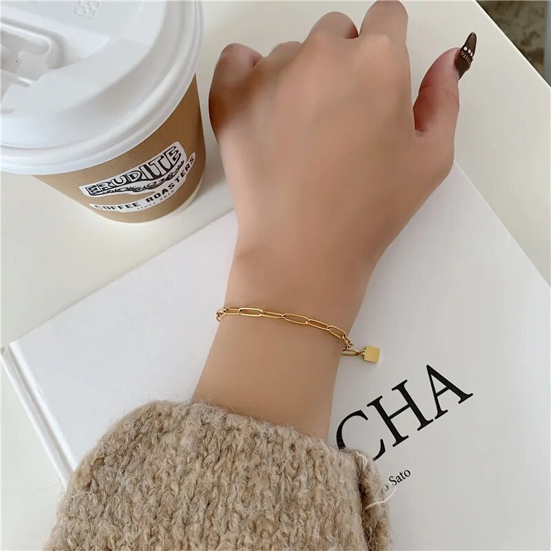 Moodsad roostevabast terasest kullavärvi Lucky Charm käevõru ehted naiselikule tüdrukule Boho Link kett käevõru Drop Shipping